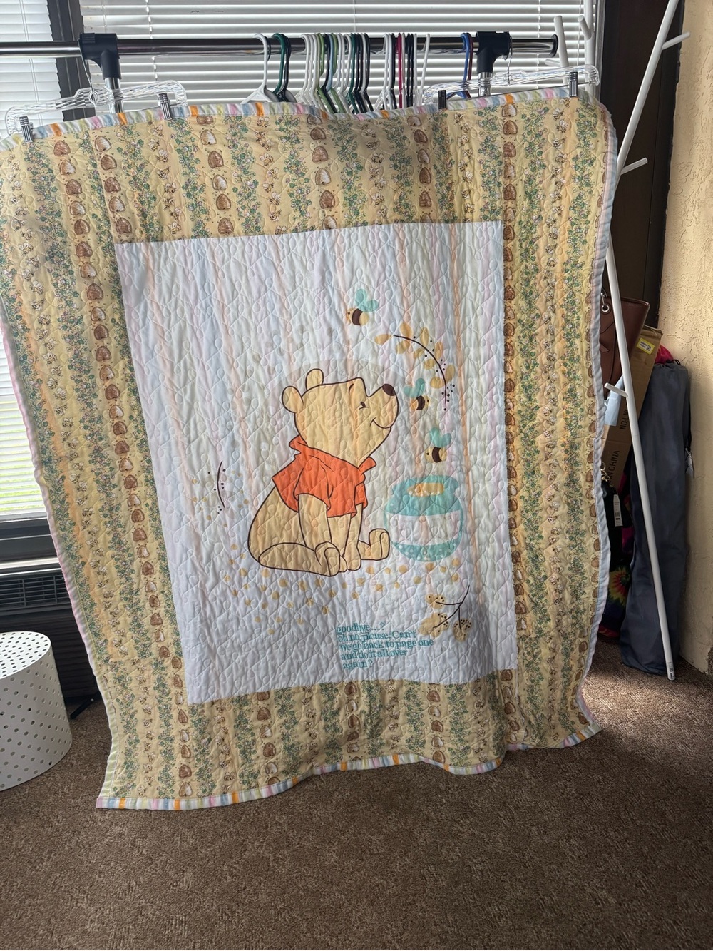 Winnie the Pooh honey pot and bees quilted blanket comforter 52” X 62”
